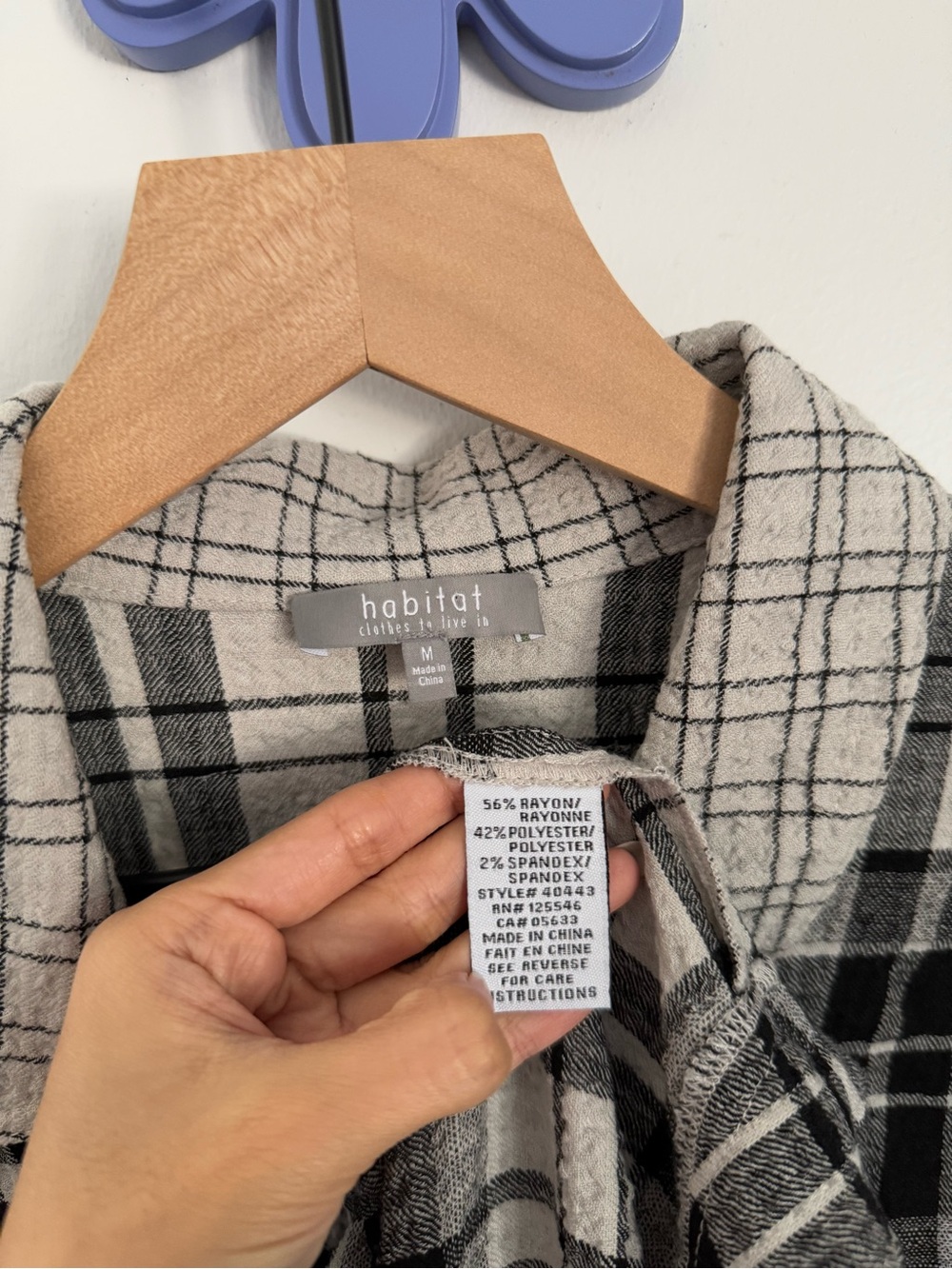 Habitat Medium Grey Black Plaid Checkered Shirt Button Up Fall Relax Lagen - Picture 3 of 5